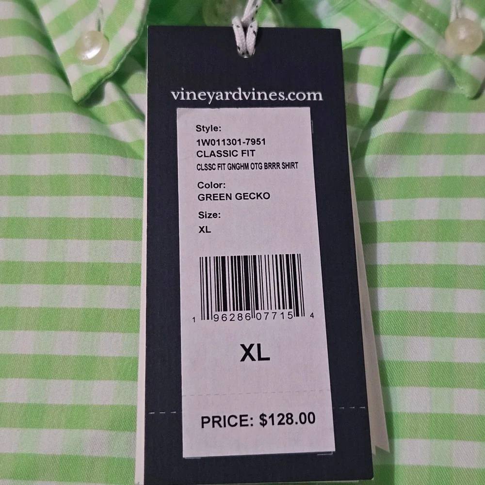 NWT Vineyard Vines Brrr OTG On The Go Shirt Performance Size XL Gingham Green‎
